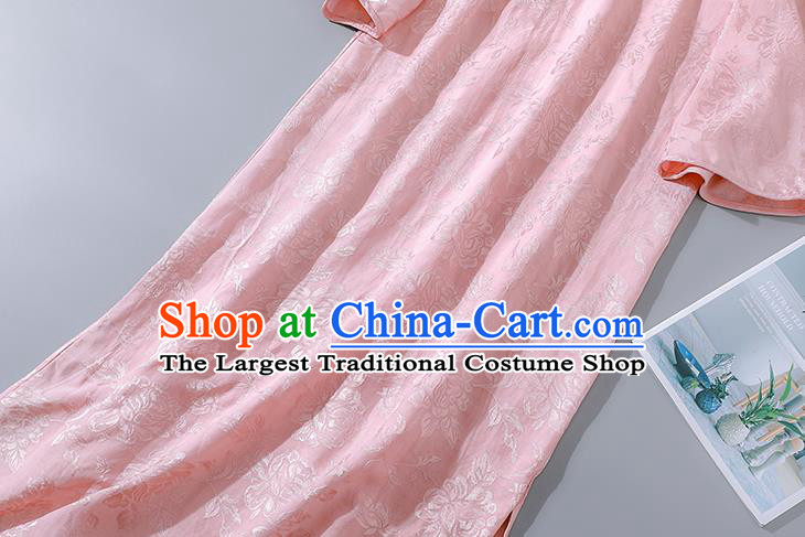 Asian Chinese Traditional Qipao Dress Classical Pink Silk Cheongsam National Young Lady Clothing