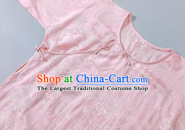Asian Chinese Traditional Qipao Dress Classical Pink Silk Cheongsam National Young Lady Clothing