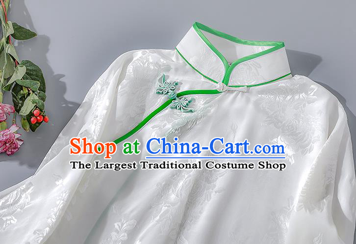 Asian Chinese National Young Lady Clothing Traditional Qipao Dress Classical White Silk Cheongsam