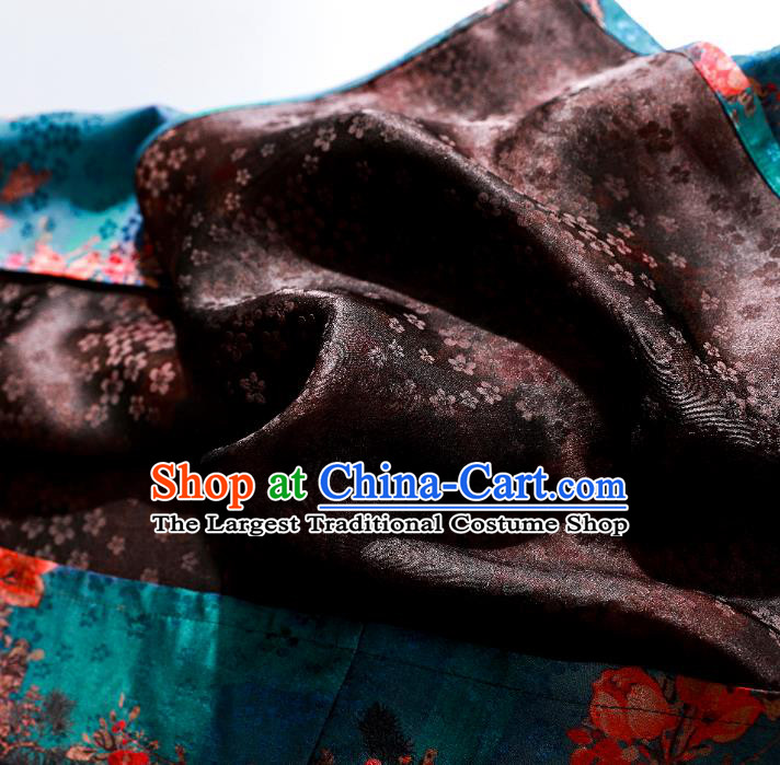Asian Chinese Traditional Printing Blue Qipao Dress Classical Silk Cheongsam National Woman Clothing
