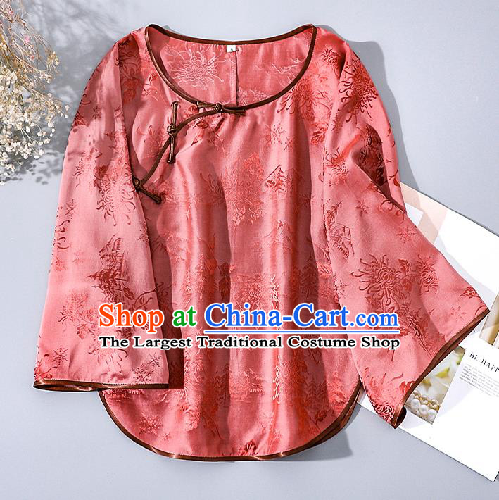 China Traditional Cheongsam Pink Silk Shirt Tang Suit Wide Sleeve Upper Outer Garment