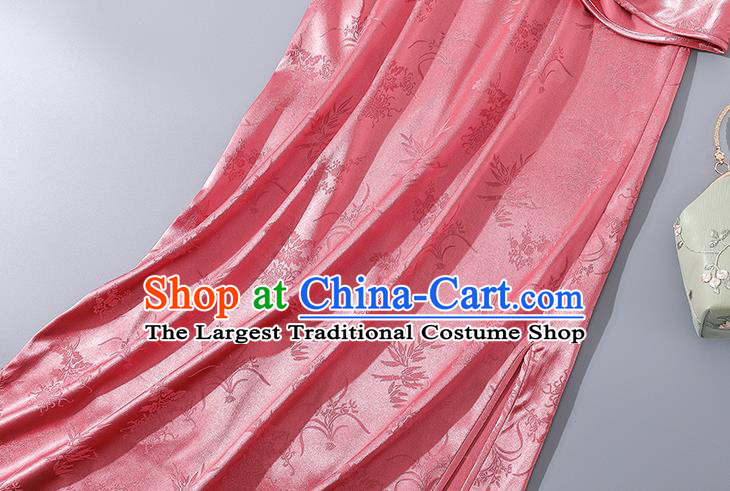 Asian Chinese Classical Pink Silk Cheongsam Traditional Slant Opening Qipao Dress National Woman Clothing
