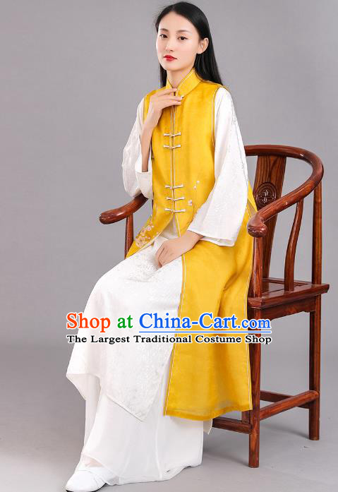 Asian Chinese Classical Yellow Cheongsam Traditional Tang Suit Qipao Dress National Woman Clothing