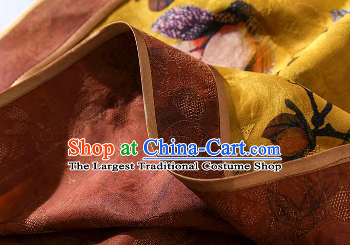 Asian Chinese Classical Peony Pattern Gambiered Guangdong Gauze Cheongsam Traditional Young Beauty Yellow Silk Qipao Dress