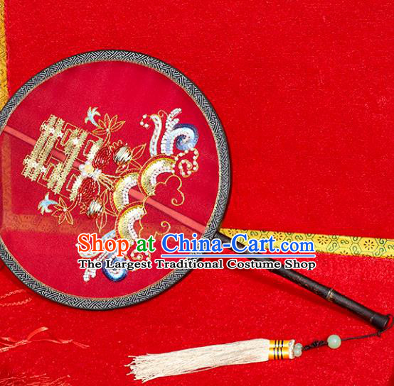 China Traditional Xiuhe Suit Red Silk Circular Fan Handmade Bride Palace Fan Wedding Fan
