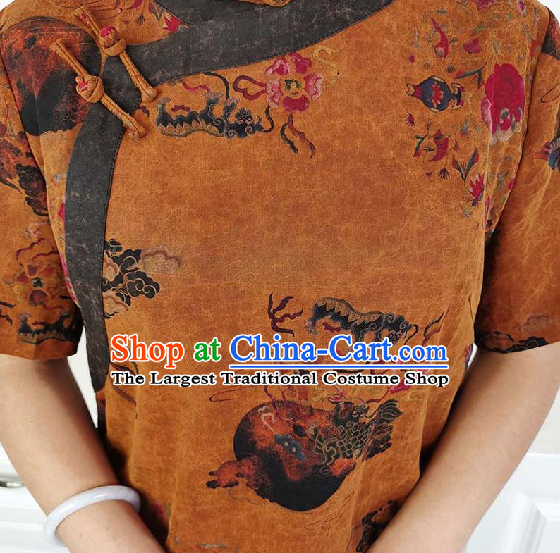 Asian Chinese Classical Cheongsam Costume Traditional Brown Silk Qipao Dress
