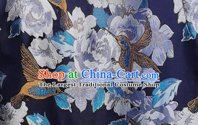 Asian Chinese Traditional Printing Navy Silk Qipao Dress Classical Song Brocade Cheongsam Costume