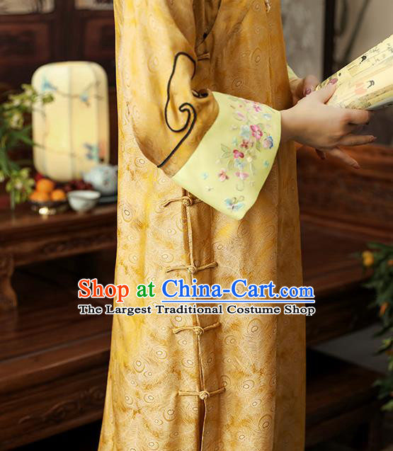 Asian Chinese Classical Golden Song Brocade Cheongsam Clothing Traditional Embroidered Silk Qipao Dress