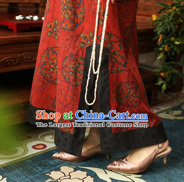Asian Chinese Traditional Qing Dynasty Princess Red Silk Qipao Dress Classical Women Cheongsam Clothing