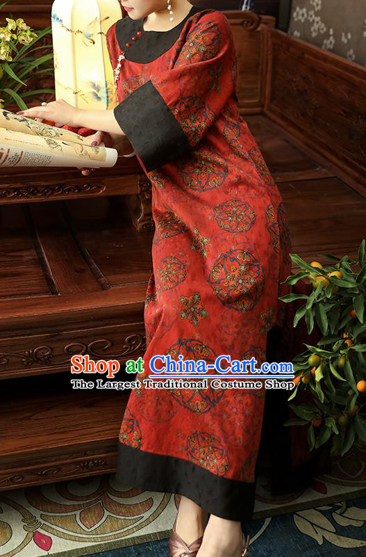 Asian Chinese Traditional Qing Dynasty Princess Red Silk Qipao Dress Classical Women Cheongsam Clothing