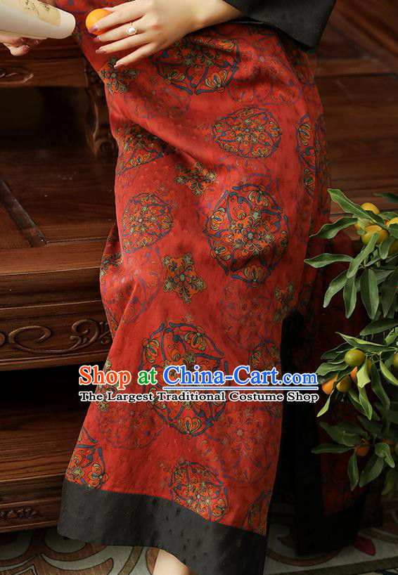 Asian Chinese Traditional Qing Dynasty Princess Red Silk Qipao Dress Classical Women Cheongsam Clothing
