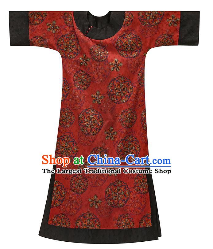 Asian Chinese Classical Women Cheongsam Clothing Traditional Qing Dynasty Princess Orange Silk Qipao Dress