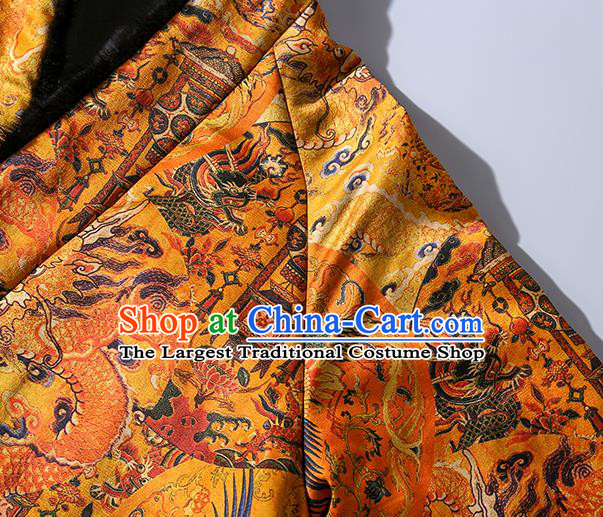 China Traditional Tang Suit Outer Garment Classical Dragons Pattern Yellow Silk Cotton Wadded Jacket