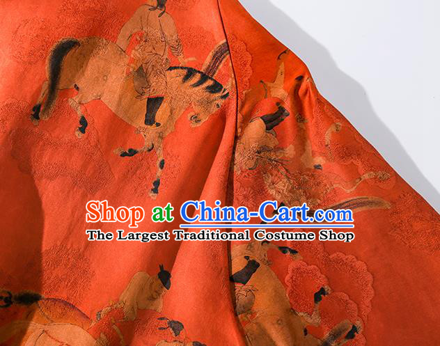 China Classical Song Dynasty Jiju Painting Pattern Red Silk Shirt Traditional Tang Suit Upper Outer Garment