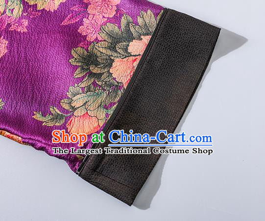 Asian Chinese Classical Young Lady Purple Silk Cheongsam Traditional Peony Pattern Qipao Dress National Clothing