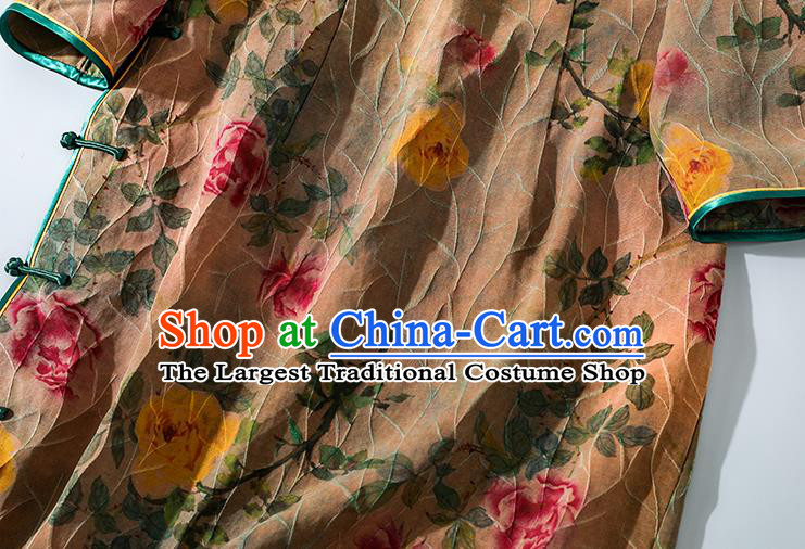 Asian Chinese Classical Silk Cheongsam National Shanghai Beauty Clothing Traditional Ginger Qipao Dress