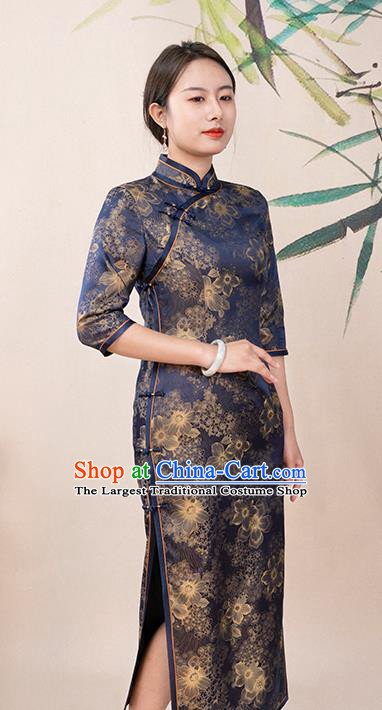 Asian Chinese Classical Rich Woman Cheongsam Costume Traditional Elderly Mother Brocade Qipao Dress