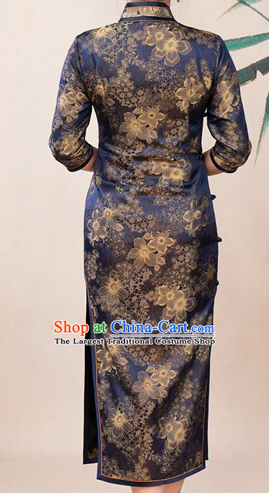 Asian Chinese Classical Rich Woman Cheongsam Costume Traditional Elderly Mother Brocade Qipao Dress