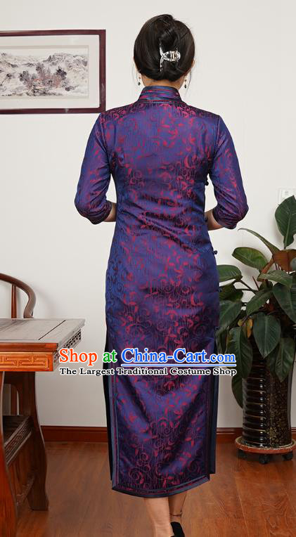 Asian Chinese Classical Purple Silk Cheongsam Costume Traditional Wedding Mother Brocade Qipao Dress