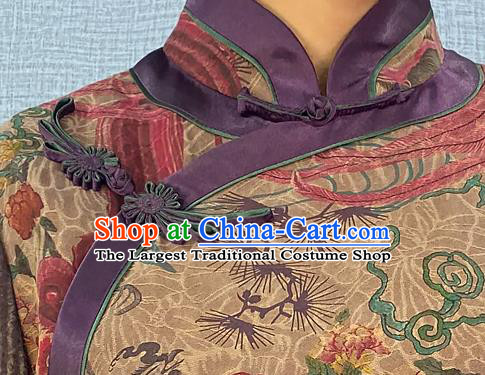 Asian Chinese Classical Phoenix Peony Pattern Ginger Cheongsam Costume Traditional Shanghai Beauty Qipao Dress