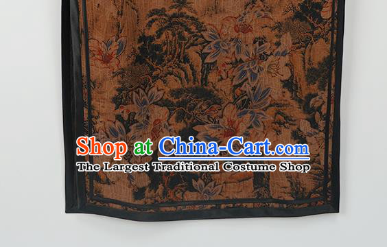 Asian Chinese Classical Landscape Pattern Brown Silk Cheongsam Costume Traditional Shanghai Beauty Qipao Dress