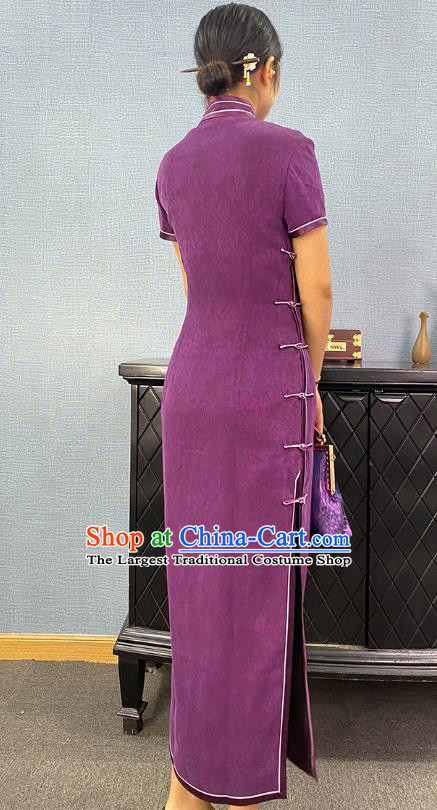 Asian Chinese Traditional Jacquard Purple Silk Qipao Dress Classical Young Mistress Cheongsam Costume