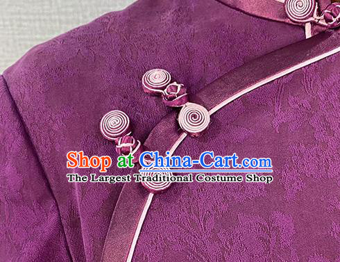 Asian Chinese Traditional Jacquard Purple Silk Qipao Dress Classical Young Mistress Cheongsam Costume