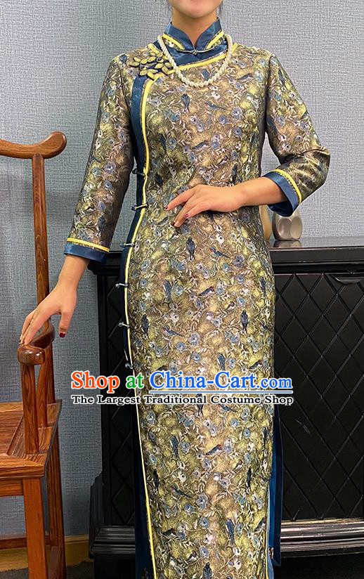 Asian Chinese Traditional Dance Stage Performance Qipao Dress Classical Noble Mistress Silk Cheongsam Costume