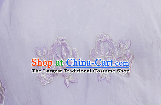China Traditional Qipao Shirt Upper Outer Garment National Woman Embroidered Lilac Blouse