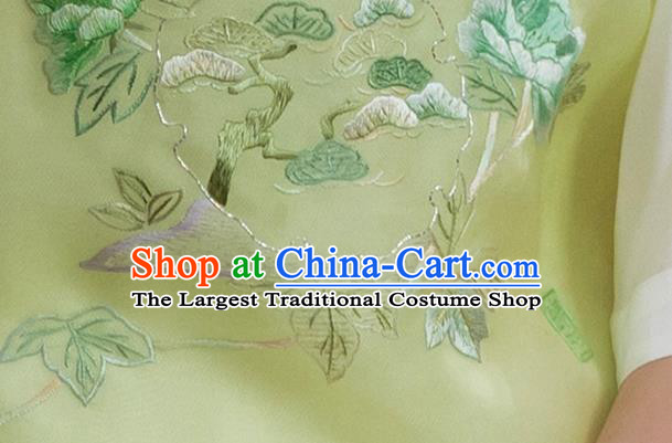 Chinese Traditional Embroidered Light Green Vest Costume National Women Tang Suit Organdy Waistcoat