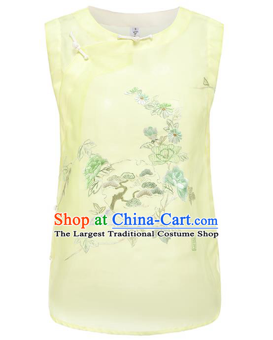 Chinese Traditional Embroidered Light Green Vest Costume National Women Tang Suit Organdy Waistcoat