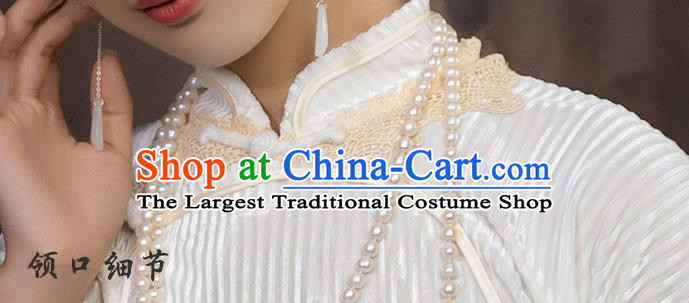 China National Young Lady Qipao Dress Clothing Traditional White Velvet Cheongsam