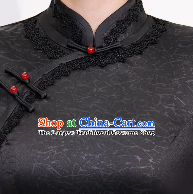Chinese Party Compere Clothing Stage Show Black Silk Qipao Dress National Young Woman Cheongsam