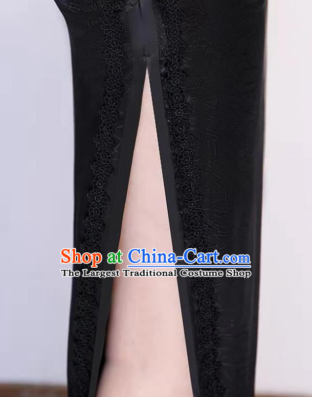 Chinese Party Compere Clothing Stage Show Black Silk Qipao Dress National Young Woman Cheongsam