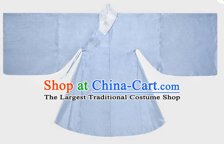 Ancient China Noble Lady Blue Hanfu Dress Traditional Ming Dynasty Patrician Woman Historical Costume