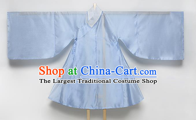 Ancient China Noble Lady Blue Hanfu Dress Traditional Ming Dynasty Patrician Woman Historical Costume