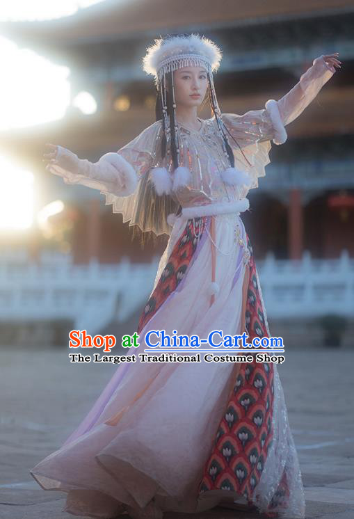Ancient China Imperial Concubine Xiang Dress Traditional Qing Dynasty Ethnic Royal Princess Costumes and Headwear Complete Set