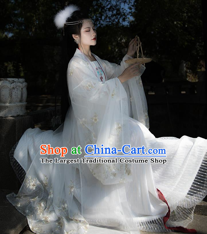 China Ancient Fairy Princess White Hanfu Dress Clothing Traditional Tang Dynasty Palace Lady Costumes and Headpieces