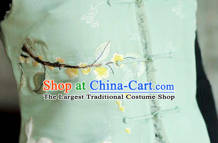 Chinese Traditional Embroidered Light Green Waistcoat Costume National Women Tang Suit Vest