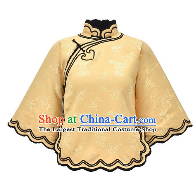 China National Woman Light Yellow Silk Blouse Tang Suit Upper Outer Garment Traditional Shirt Costume