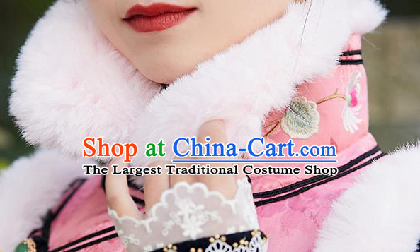 Chinese Traditional Embroidered Pink Silk Waistcoat Costume National Women Stand Collar Vest