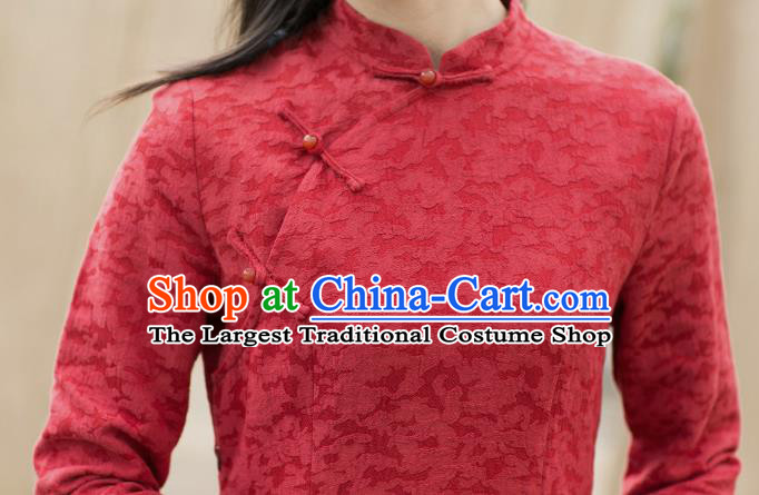 China National New Year Red Qipao Dress Clothing Traditional Hand Painting Orchids Cheongsam