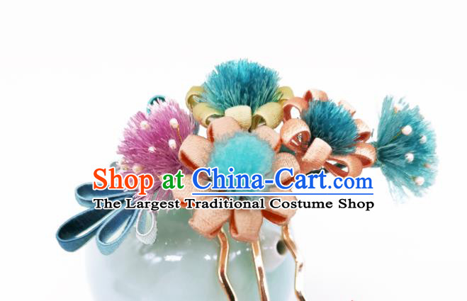 Chinese Traditional Hanfu Dandelion Hair Accessories Handmade Silk Flowers Hair Comb