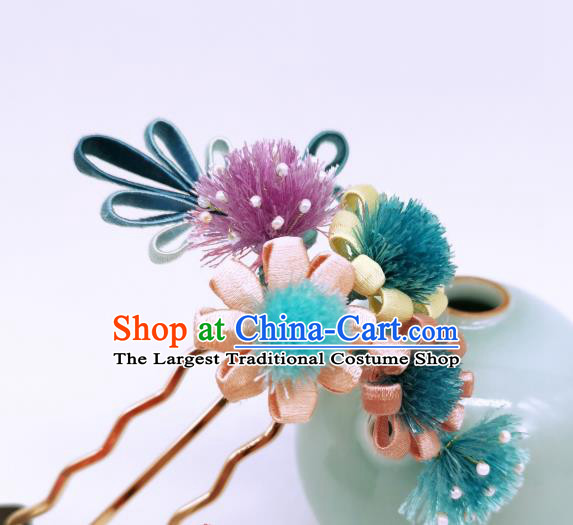 Chinese Traditional Hanfu Dandelion Hair Accessories Handmade Silk Flowers Hair Comb