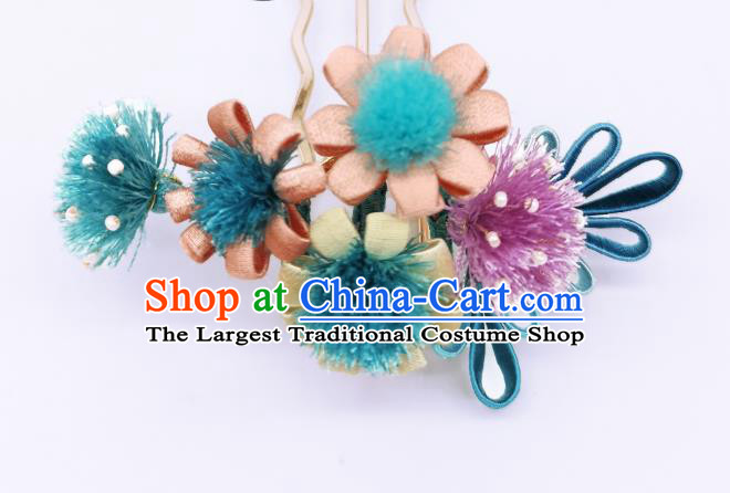Chinese Traditional Hanfu Dandelion Hair Accessories Handmade Silk Flowers Hair Comb