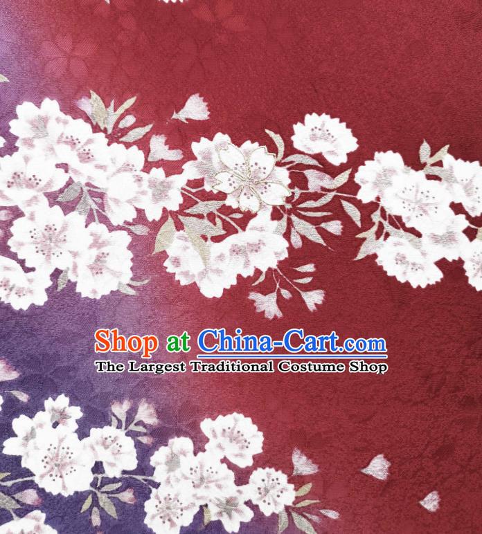 Asian Japan Red Silk Fabric Japanese Traditional Kimono Classical Sakura Pattern Tapestry Drapery