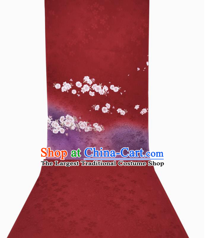 Asian Japan Red Brocade Traditional Silk Fabric Japanese Kimono Classical Sakura Pattern Tapestry Drapery