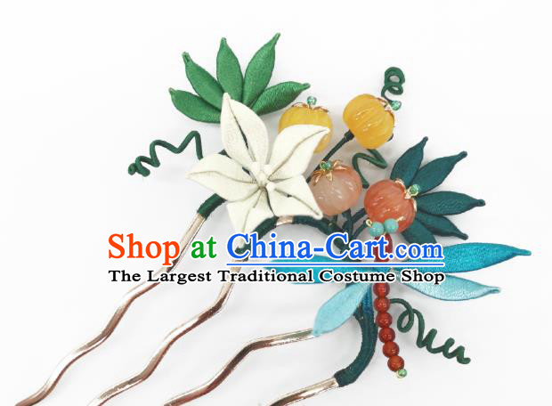 Chinese Traditional Hanfu Pumpkin Hair Accessories Handmade Ancient Princess White Flower Hair Comb