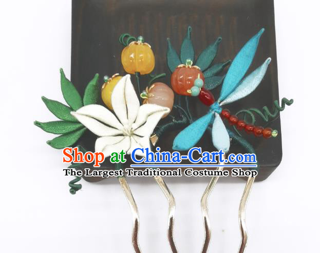 Chinese Traditional Hanfu Pumpkin Hair Accessories Handmade Ancient Princess White Flower Hair Comb