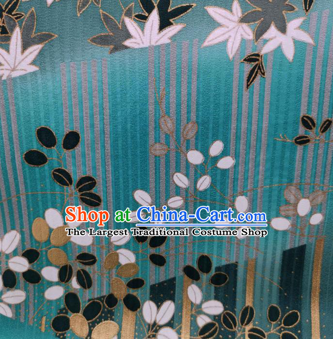 Asian Japan Traditional Maple Leaf Pattern Silk Fabric Japanese Kimono Tapestry Drapery Green Brocade